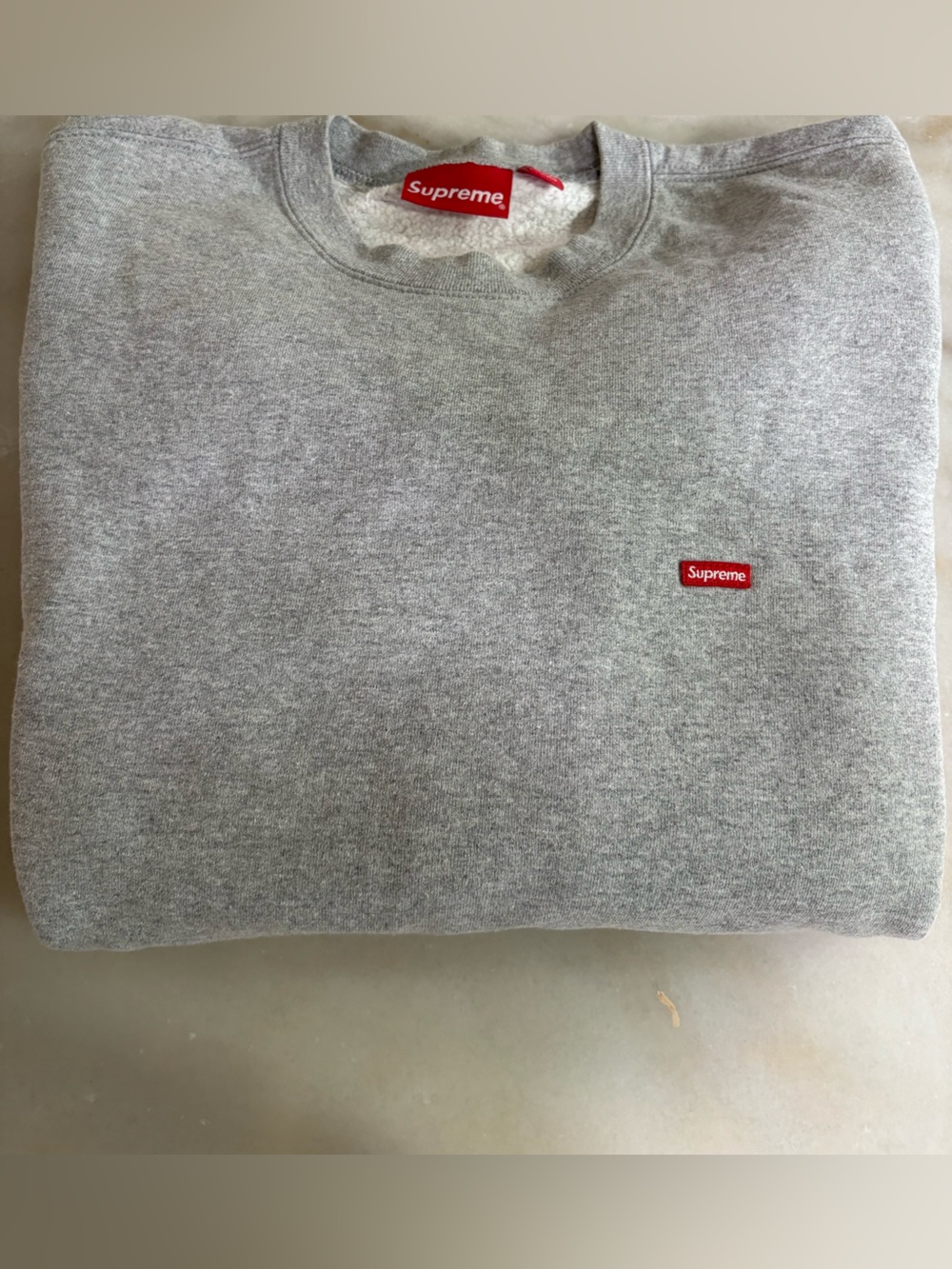 Supreme Gray Crewneck Sweatshirt with Red Box Logo